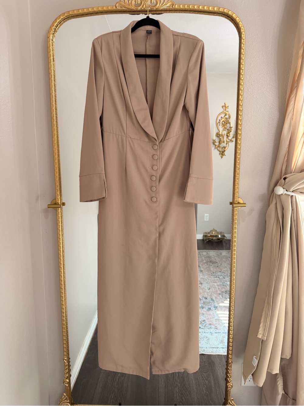 SHEIN Taupe Button-Front Maxi Dress